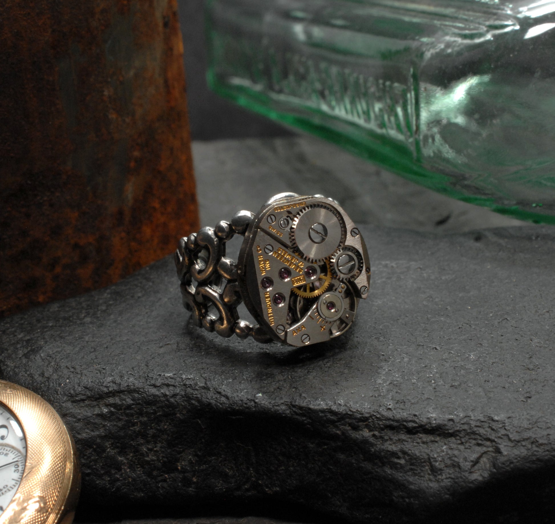 Personalized Steampunk Ring, Silver or Brass | Can Be Customized | Men's Ring in Vintage Style Size 7, 8, 9, Industrial Steampunk Jewelry Antiqued