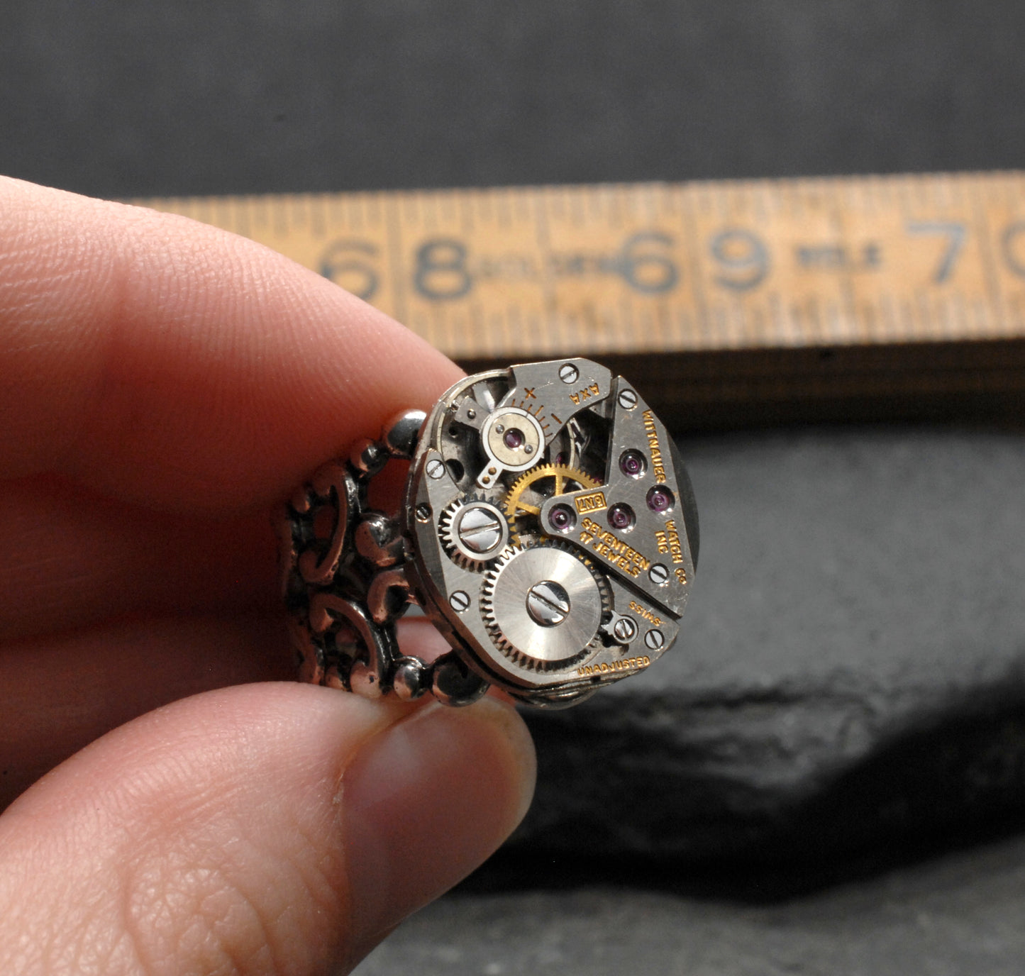 The Steampunk Engine Ring Brass all Metal Watch Parts Inlayed Into