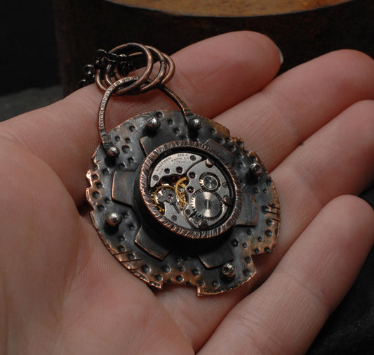 GEARED UP Copper Steampunk Necklace with Sterling Silver Details