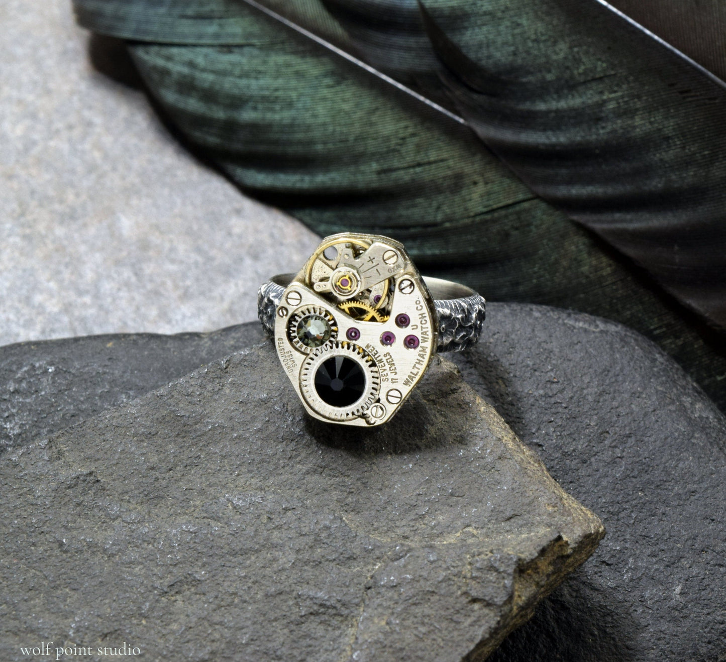 Custom Order Steampunk Ring in Sterling Silver | Choose Your Crystal Colors & Size