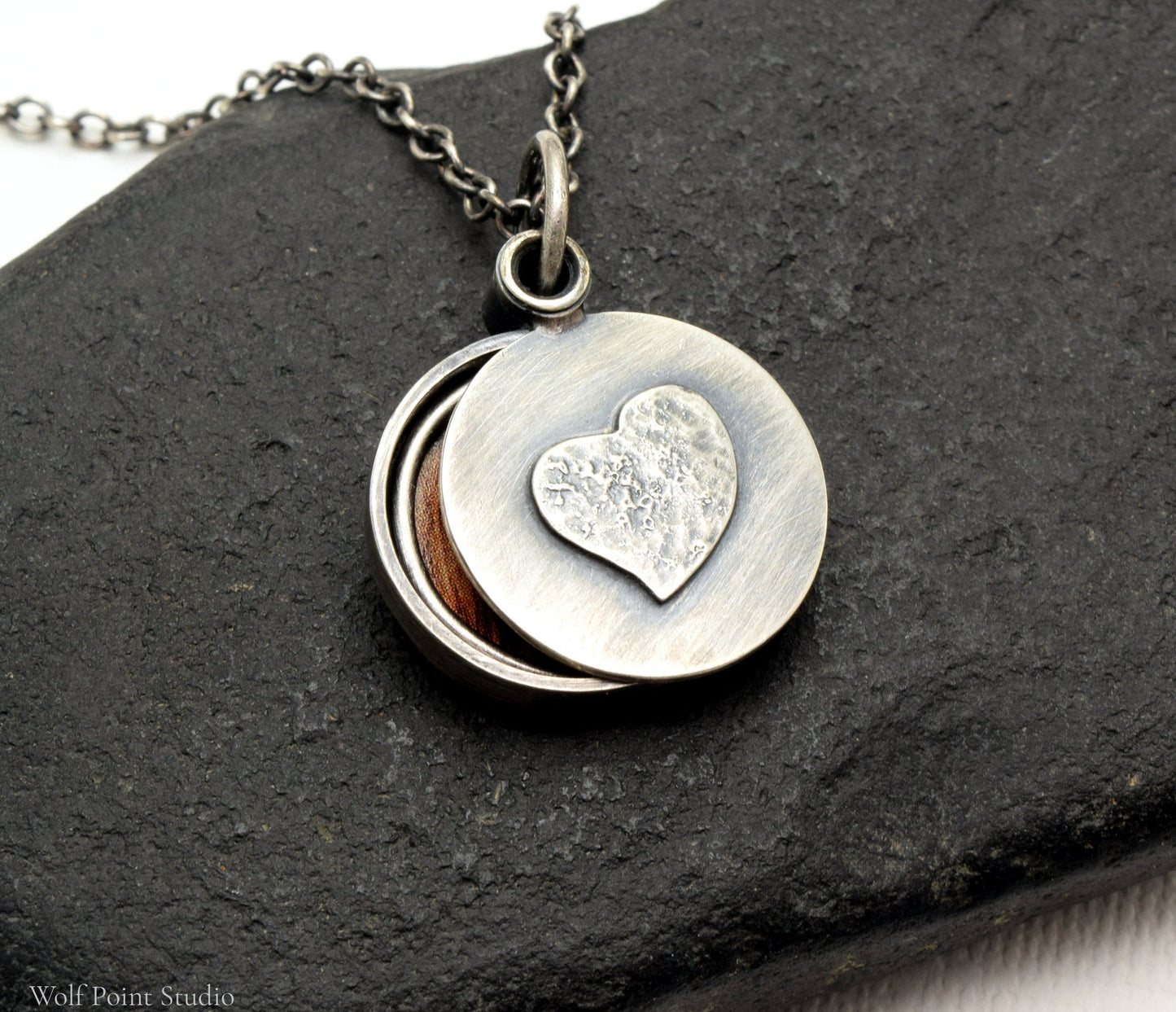 Rustic Heart Locket Sterling Silver Locket Necklace, Minimalist Photo Locket One Picture, Handmade Gift For Her, Love Locket Silver Jewelry
