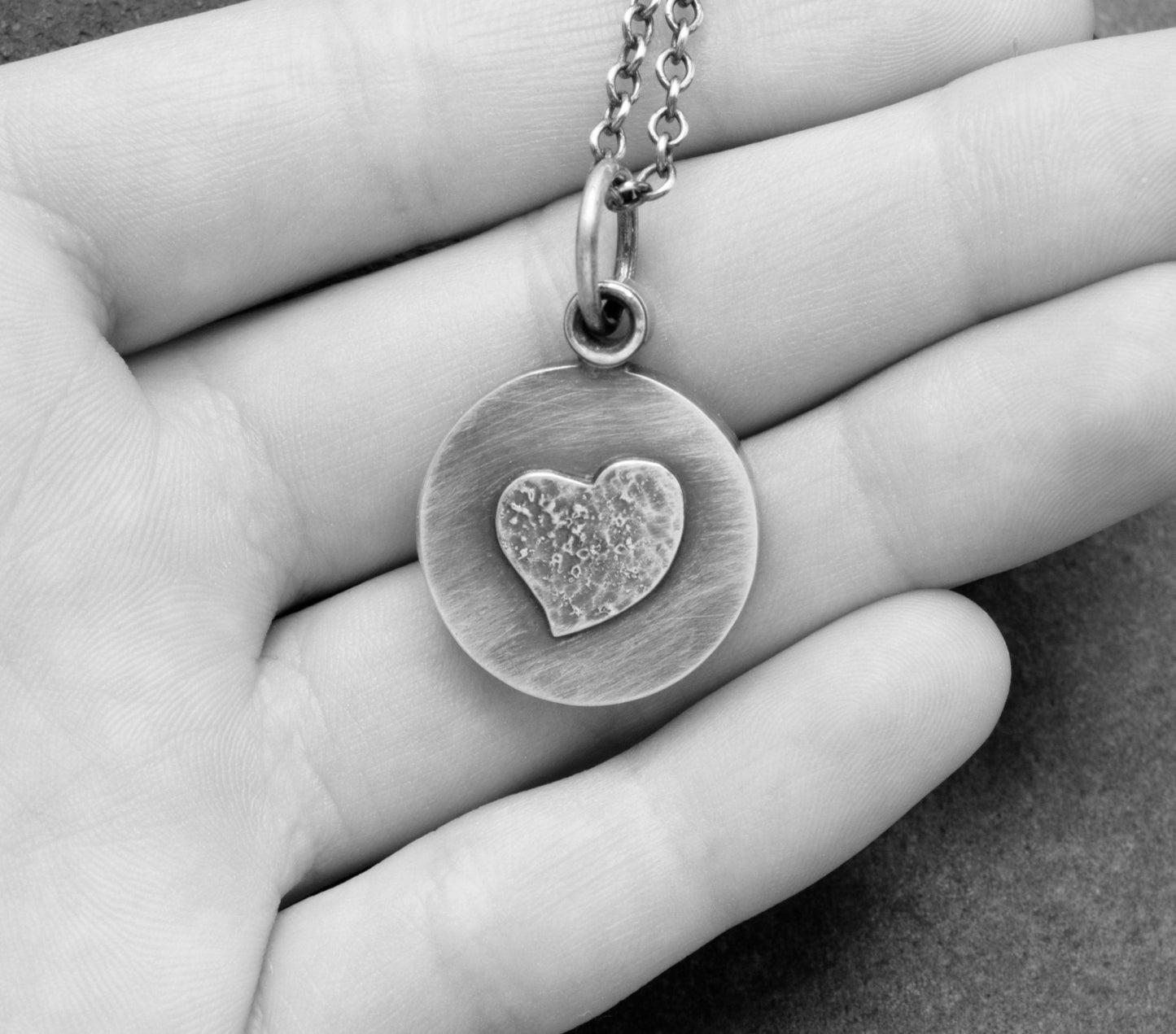Rustic Heart Locket Sterling Silver Locket Necklace, Minimalist Photo Locket One Picture, Handmade Gift For Her, Love Locket Silver Jewelry