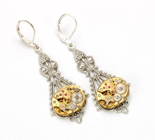 Personalized Steampunk Earrings GOLD Silver Steampunk Bride Steampunk Vintage Watch Dangle Earrings Steampunk Jewelry Gift For Her