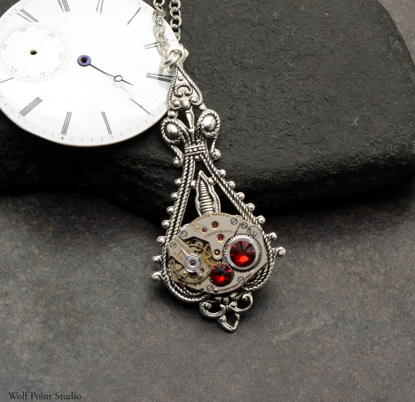 Personalized Steampunk Jewelry Necklace in Antique Silver, Customize | Choose Your Colors, Victorian Vintage Style Steam Punk